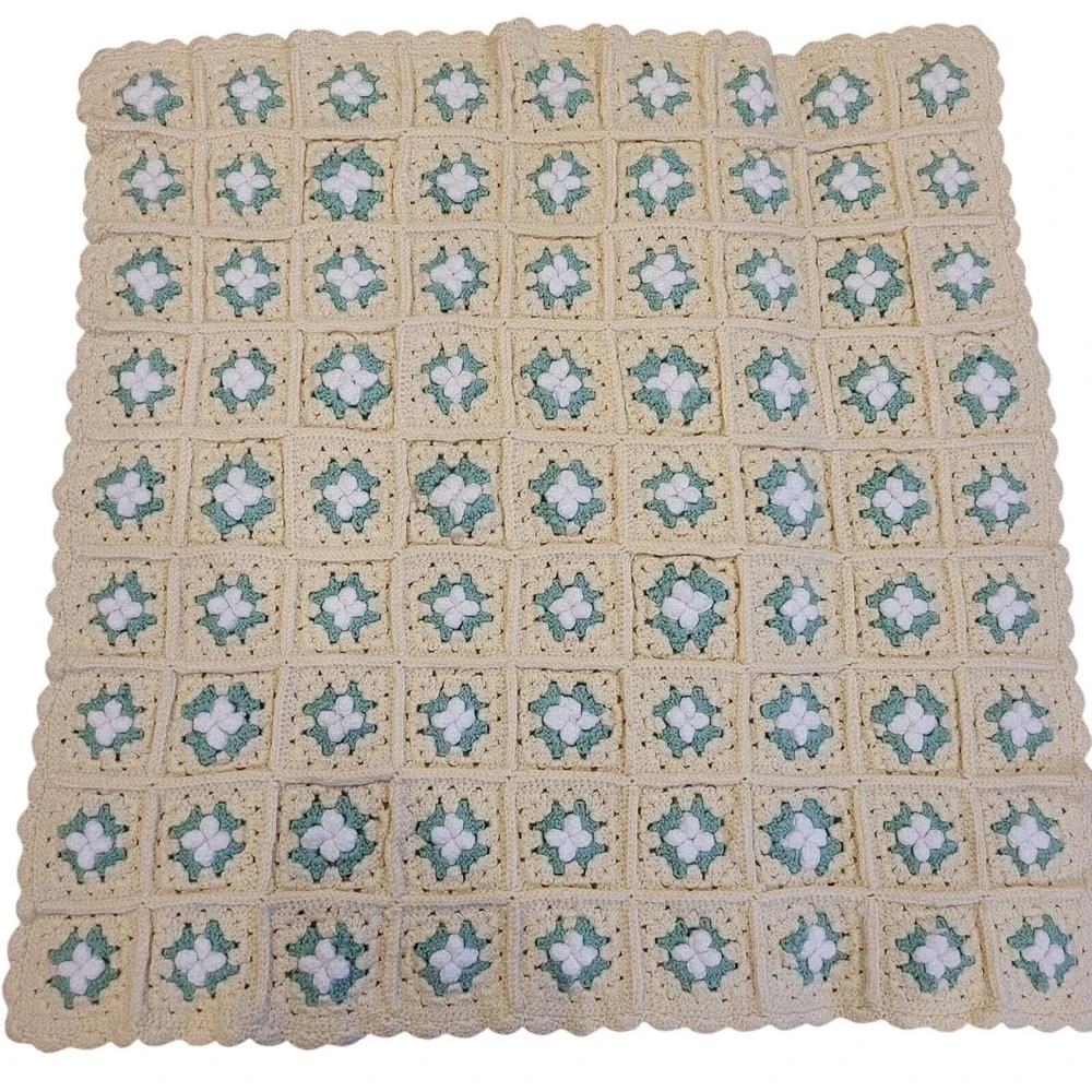 Handmade Granny Square Crocheted Lap Blanket 32x30 Soft‎ Yarn Afghan Baby
